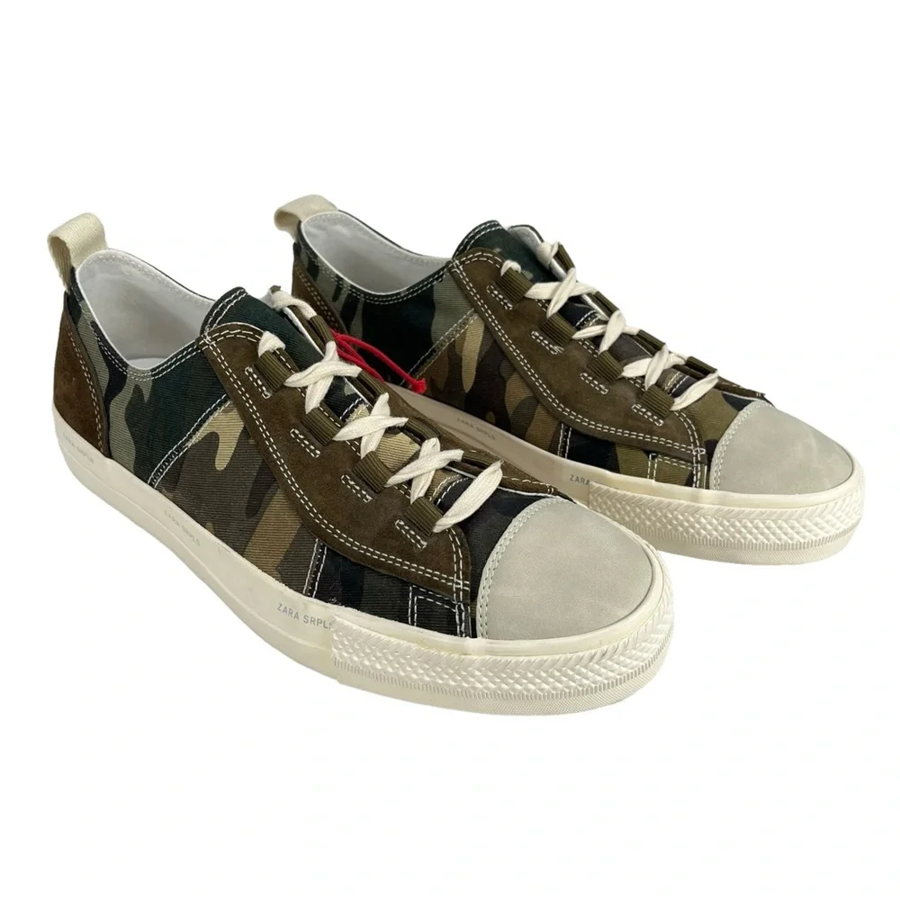 Zara SRPLS Men’s 8 Camo Sneakers NWT Low Top Lace Up Casual‎ Shoe Army Green